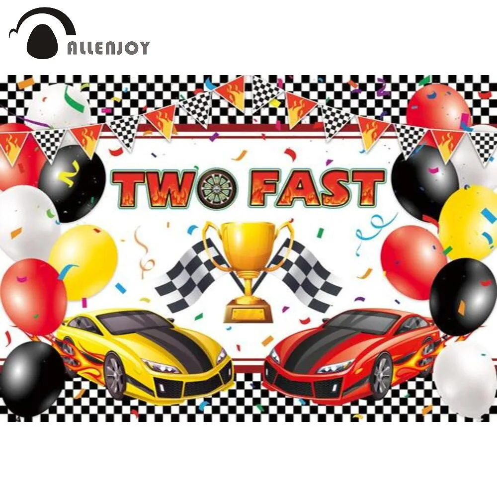 

Allenjoy Racing Car Backdrop Flags Trophy Bunting Balloon Ribbon Happy Birthday Party Custom Poster Photography Background