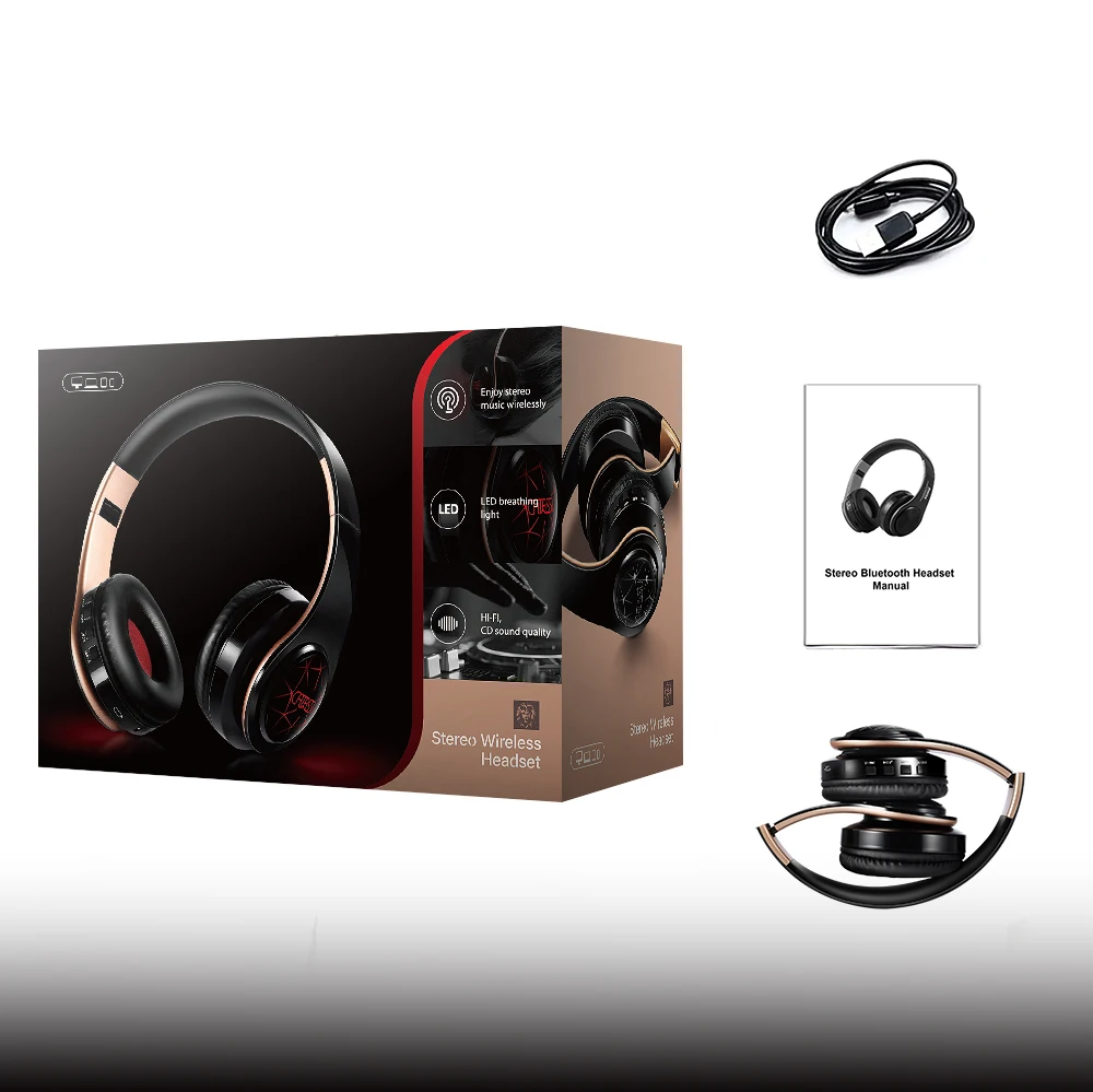 Nuovo arrivo luci respiratorie a LED cuffie wireless bluetooth auricolare mobile supporto computer mobile tablet bassi pesanti