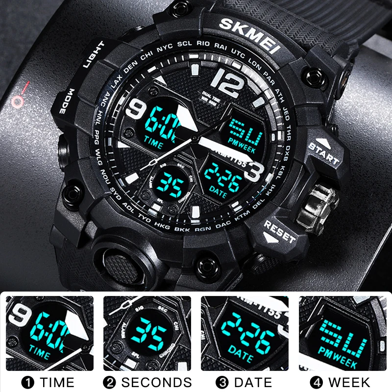 SKMEI Fashion Sports Watches For Men Shockproof Waterproof Digital Wristwatches Men Watch 2 Time Chrono Male reloj hombre 1155B