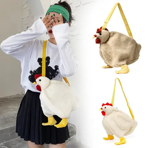 Bolso con forma de pollos, bandolera con cremallera para mujer, bolsos de moda de lana suave, bolso de felpa con forma de gallina, bolsos de hombro, novedad de 2023