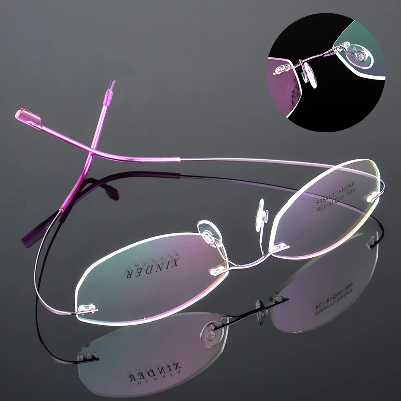 Elbru Metal Superelastic Rimless Glasses Frame Women Titanium Alloy Ultralight Myopic Frame Clear Lens Eyeglasses Eyewear Unisex