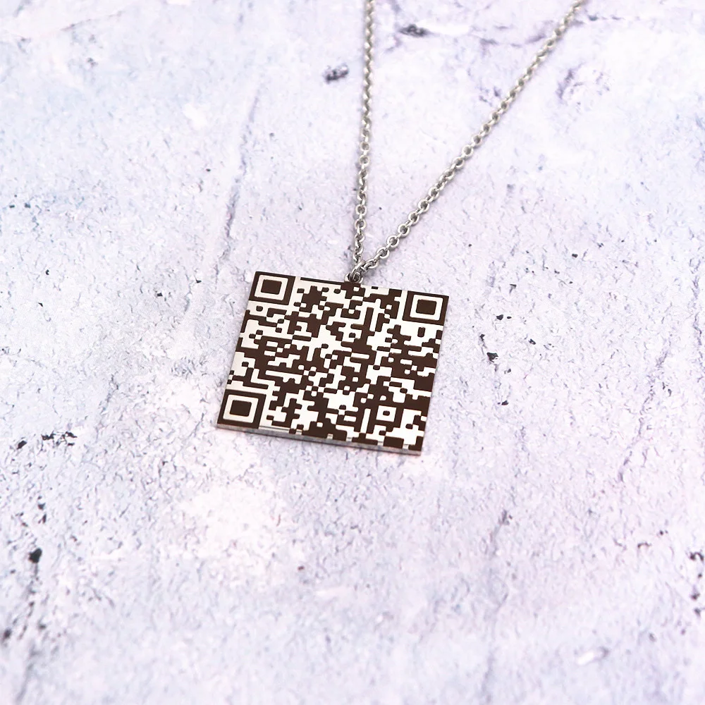 

Personalized Secret Message Stainless Steel Necklace Men's Custom QR Code Pendant Necklaces Barcode Scan Code Long Necklace