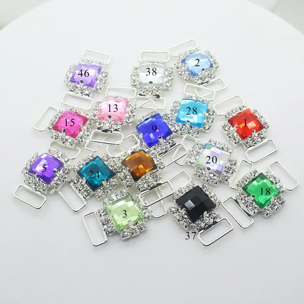 ZMASEY Metal Bikini Buckles 10Pcs/Lot Mix Color Sewing Rhinestone Bikini Connectors Buckle For Swimming Wear Decoration