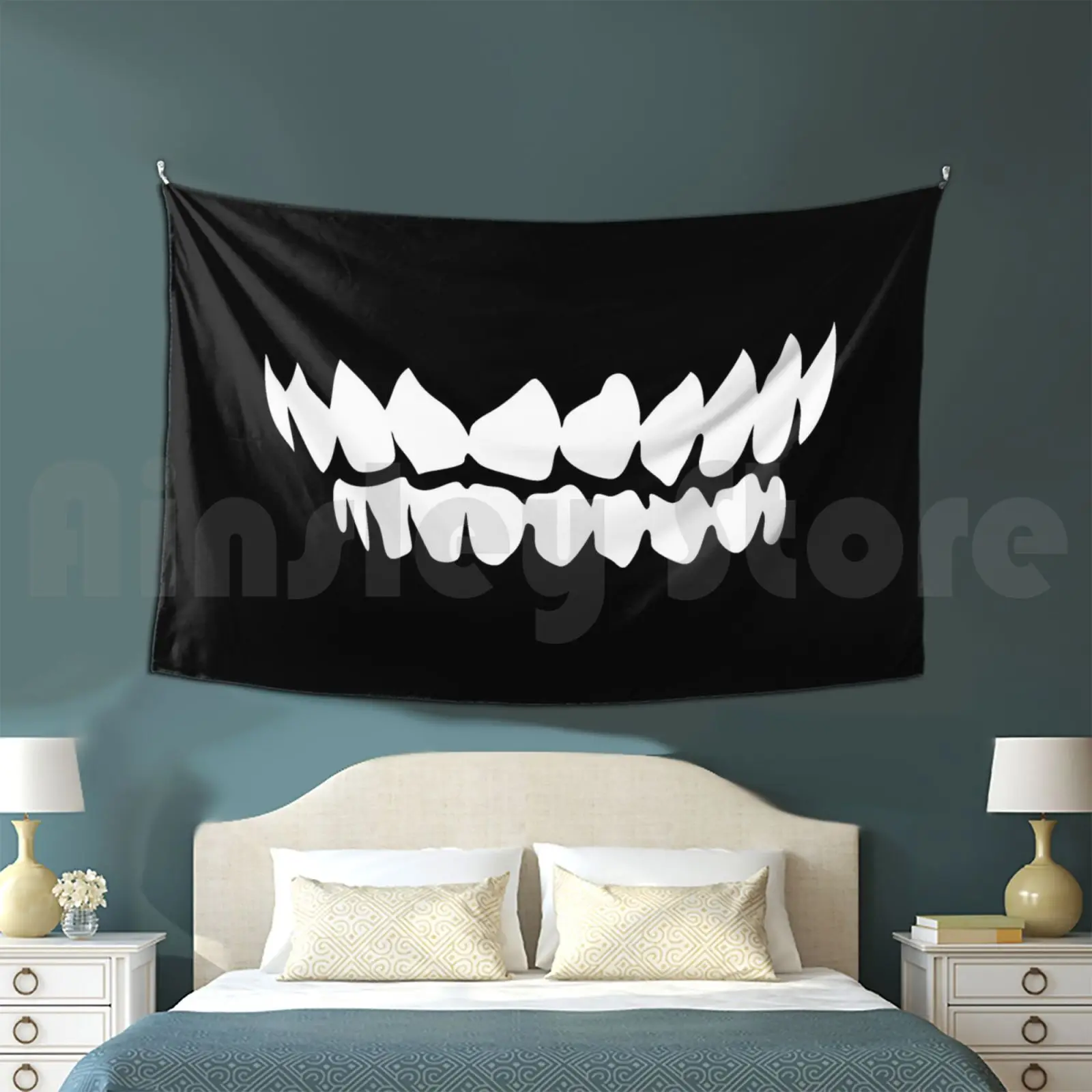 Vicious Smile Tapestry Living Room Bedroom Smirk Vicious Smile Sharp Teeth Mouth Grin Sharp Teeth Tooth Fangs