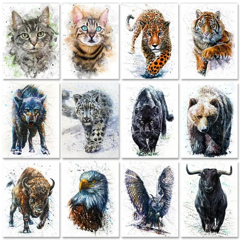 

PhotoCustom Acrylic Paint By Numbers Leopard Oil Painting By Numbers On Canvas Animals 40x50cm Frameless DIY Watercolor Decor