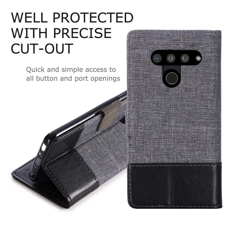 Untuk LG W30/LG W10 Dompet Kain Kanvas Saku Slot Kartu Warna Ganda Casing Lipat Penutup Ponsel Berdiri