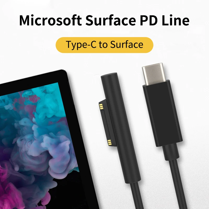 Зарядное устройство с Type-C на Microsoft Surface USB Type-C PD для Microsoft Surface Pro 6/5/4/3 Go Book Tablet, совместимый зарядный кабель PD