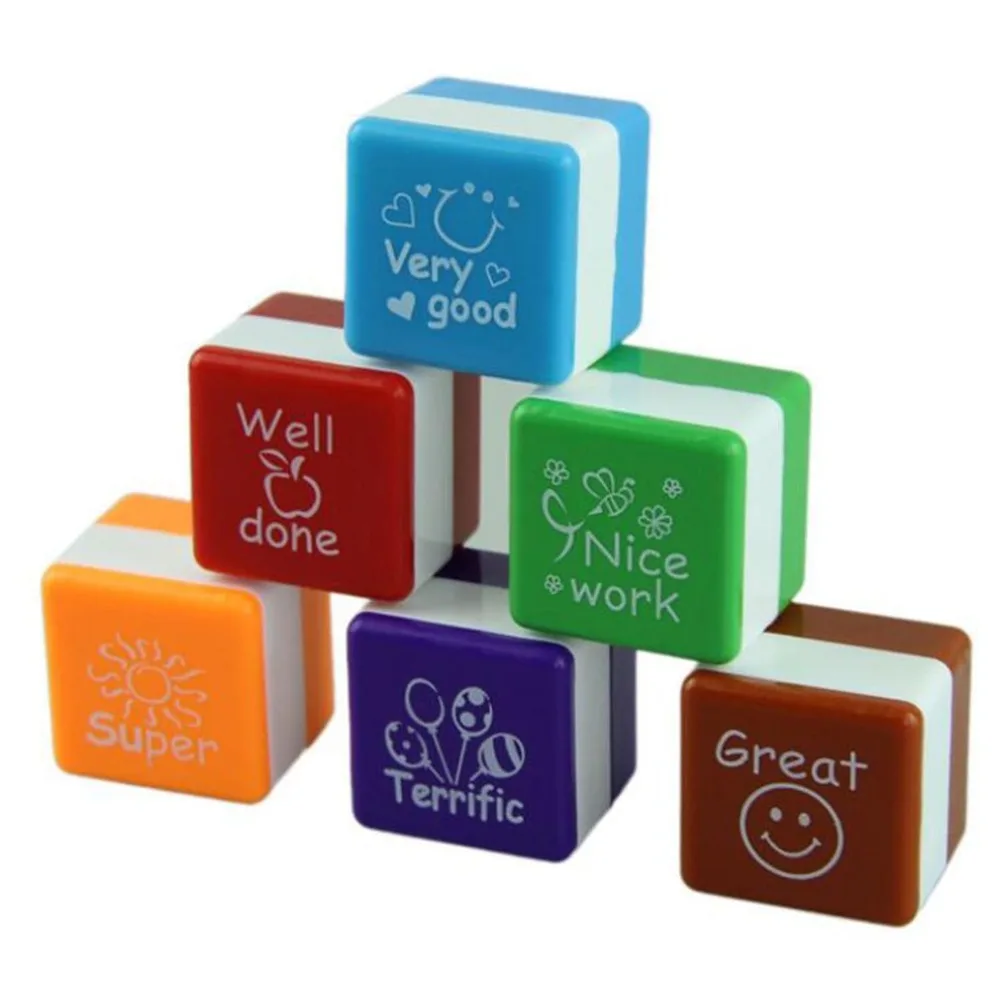 6pcs/set Cute Cartoon Kids Stamp Set Teachers Self Inking Praise Reward Stamps Motivation Sticker School Scrapbooking Seal DIY