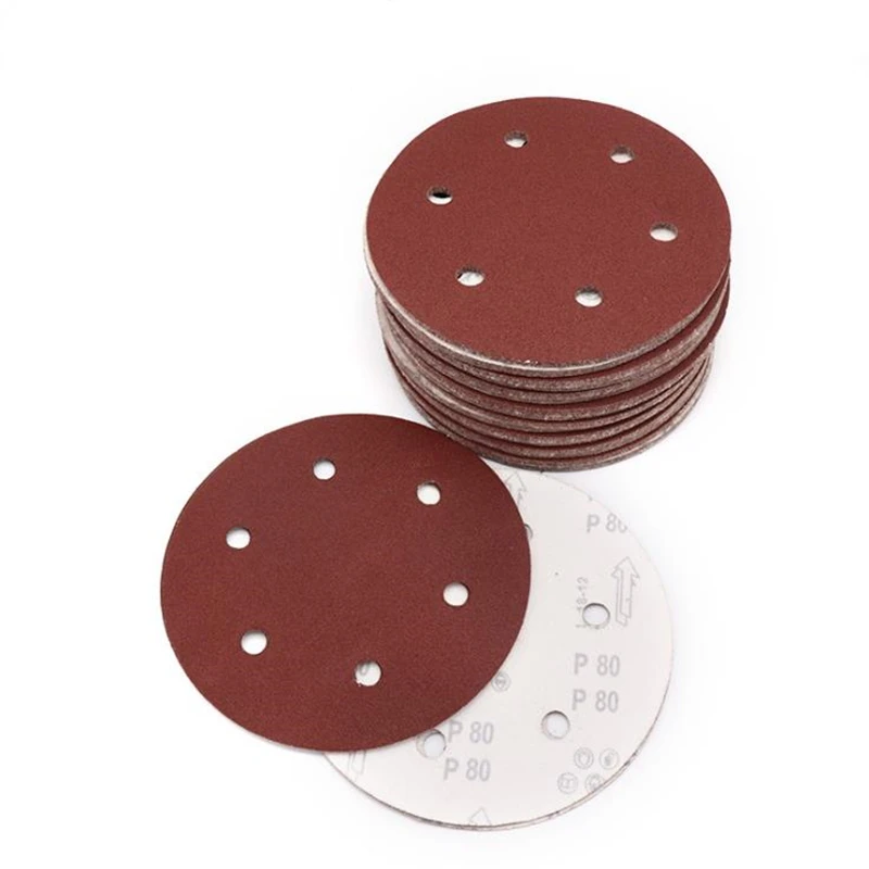 Discos de papel de lixa 6 furos de 9 polegadas, papel autoadesivo para lixar 40-2000, lixa redonda, disco de areia, folha de metal, ferramenta de moagem para móveis com 10 peças