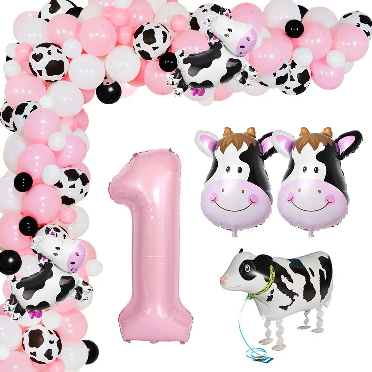 

Cow 1st Birthday Party Supplies Balloons Garland Arch Kit Cow Number 1 Foil Balloon for Girls First Birthday Party Decoraitons