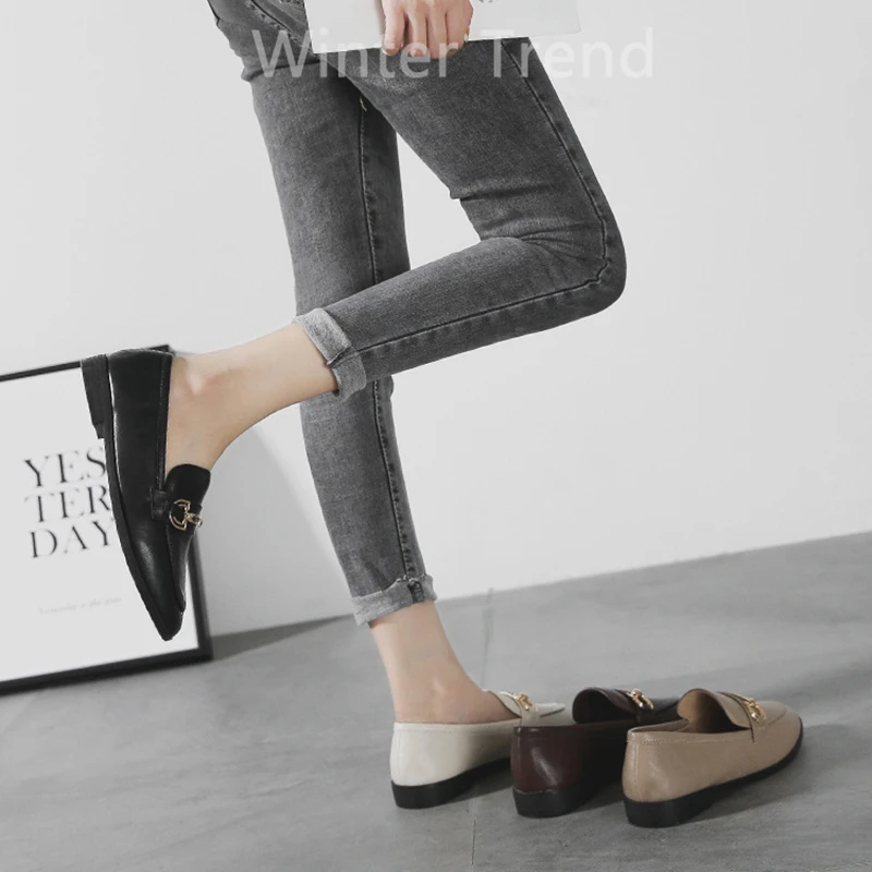 Spring Designer Shoes Woman Quality Leather Slip on Flats Shoes for Women Loafers Ladies Shoe Zapatos De Mujer Plus Size 44