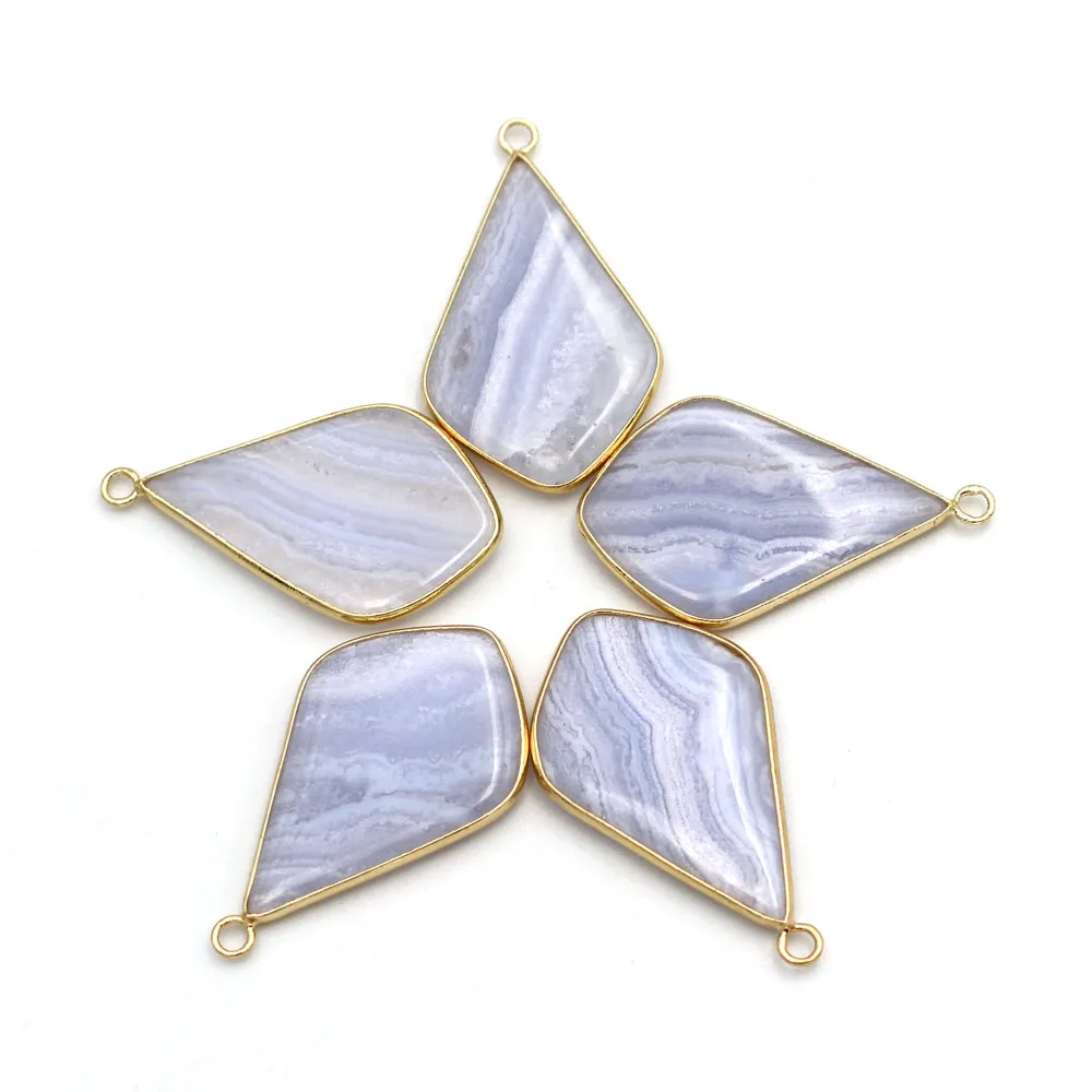 1pc Blue Lace Agate Pendant Natural Stone Triangle Blue Chalcedony Stone Charms Purple Agate Stone Pendants