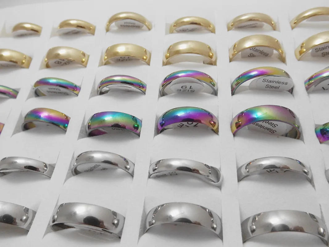 Wholesale 60 pcs beautiful 4mm and 6mm mixed fashion Tri-color inner arc Stainless Steel RINGS