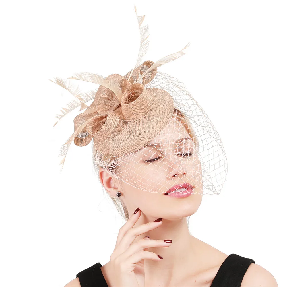 Frauen Fascinator Hut Nachahmung Sinamay Feder Tee Party Pillbox Blume Derby Milli nery Kirche Cocktail Kopf bedeckung neues Design – Detail 13