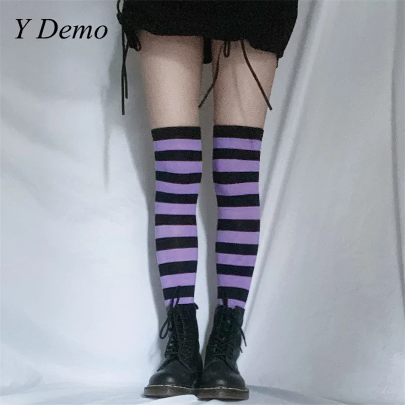 Y Demo Harajuku Grunge Gestreepte Over-Knee Vrouwen Kousen Casual Stretchy Slanke Kousen