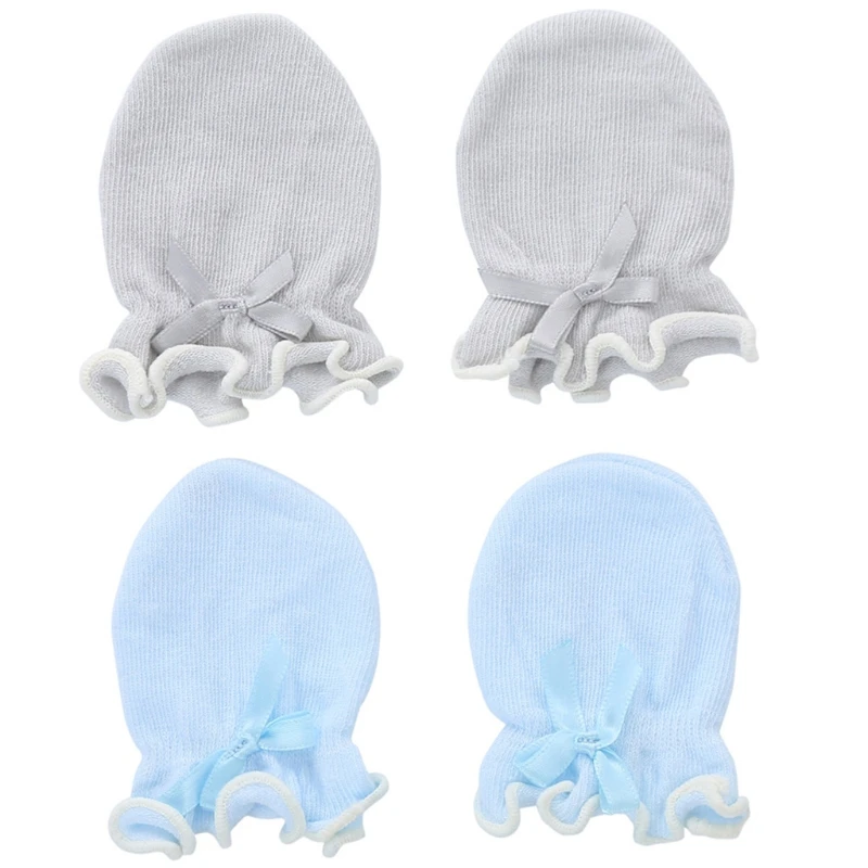 Guantes suaves antiarañazos para bebé, protección facial para recién nacido, Manoplas para bebé con lazo, protector de manos infantil, 4 Uds.