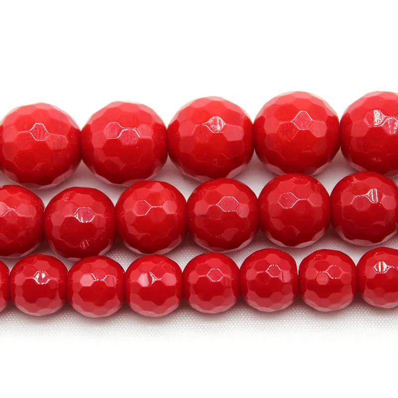 Natural Faceted Red Coral Stone Round Loose Spacer Beads 6/8/10mm Jewelry Handmade Necklace Bracelets DIY Making Accessories 15\