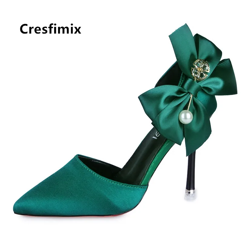 Cressfimix donne carino dolce verde papillon scarpe tacco alto lady sexy party night club pompe tacco alto scarpe femminili scarpin a5508