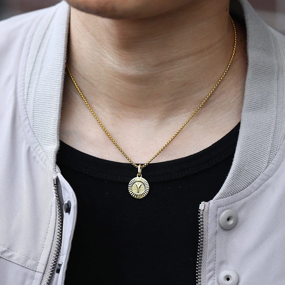 Initial Letter Pendant Necklaces Round Charm Stainless Steel Box Link Chain For Women Men Jewelry Gift Dropshipping GP418A image 3