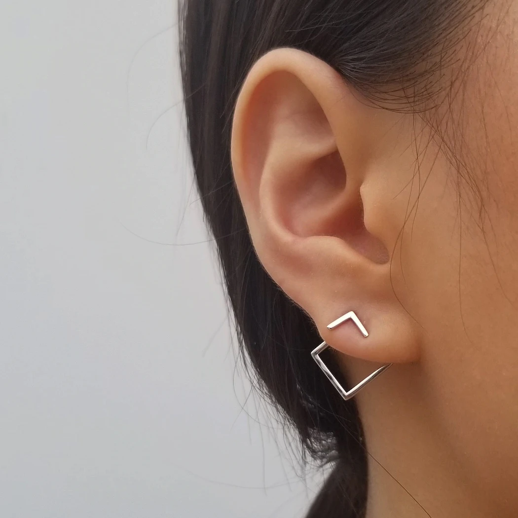 Minimalist Geometric Ear Jackets Front and Back Earrings for Women Girls Gold Color Dainty Square Ear Jackets Boho Jewelry