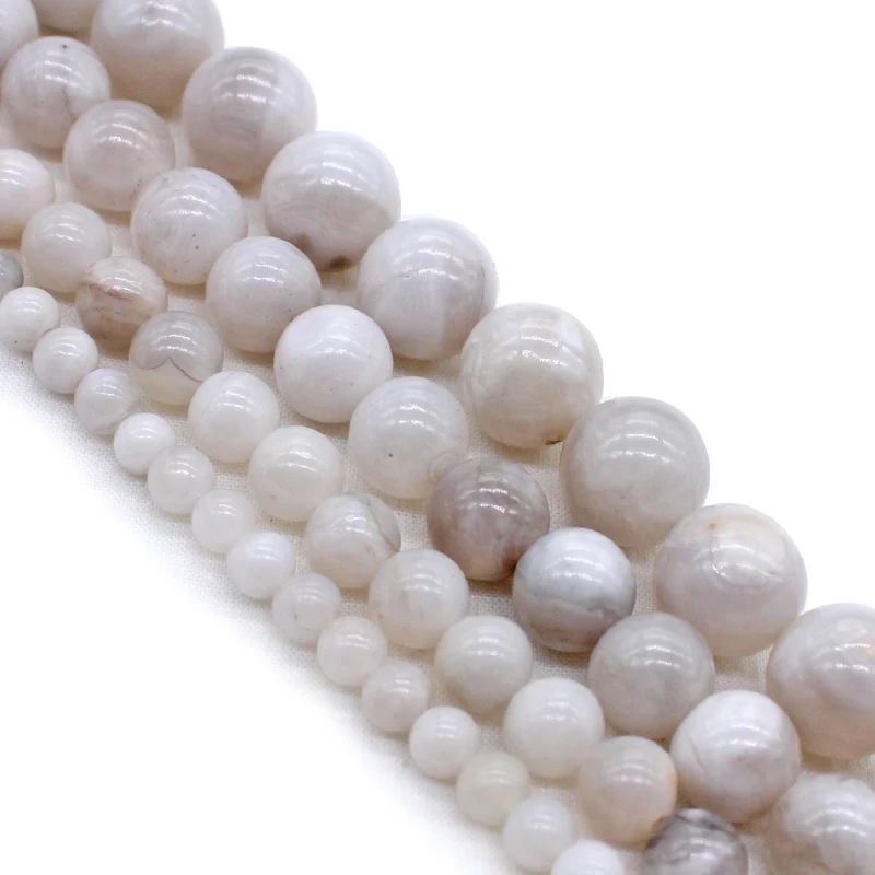 Natural Stone White Crazy Agates Round Loose Beads 4 6 8 10 MM Pick Size for Jewelry Making Bracelet Necklace Bead matching