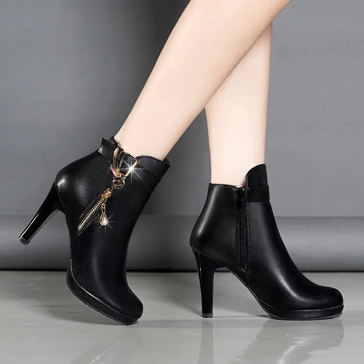 Fashion Women Boots Autumn Ankle Boots For Women Thin Heel Zipper Casual Female Shoes Leather Boots Botas women shoes