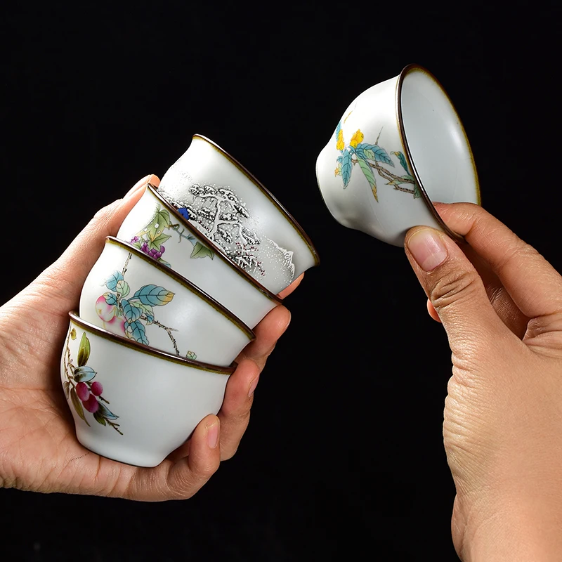 Taza de té Vintage de cerámica, diseño de flores, taza de té pequeña de porcelana blanca Retro Para Ceremonia de té, Tazze Da, juego de tazas de té BK50CB