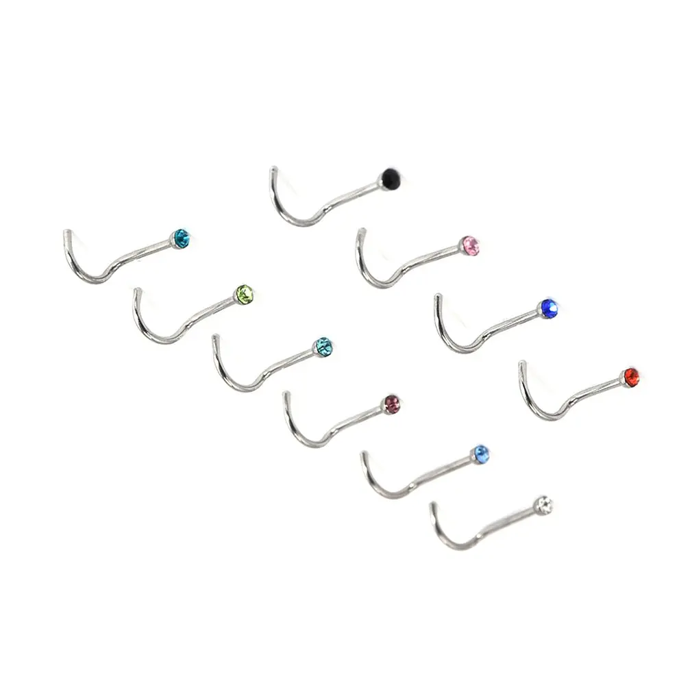 10Pcs Gepersonaliseerde Piercing Neus Stud Rvs Rhinestone Neus Stud Body Piercing Sieraden Voor Womenhot