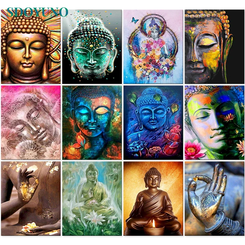 

SDOYUNO 60x75cm Oil Paint By Numbers the Buddha Frameless DIY Painting By Numbers On Canvas Religion Faith Hand Painting Decor