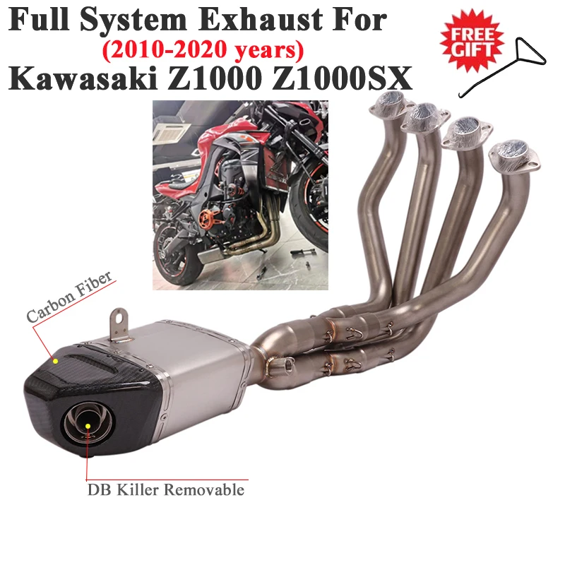 Full System Motorcycle LeoVince Exhaust Escpa For Kawasaki Z1000 Z1000SX 2020 Modify Front Link Pipe Carbon Muffler DB Killer