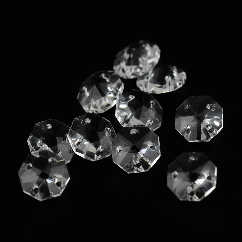 50pcs/lot 4 Holes Clear Octagon Crystal Chandelier Beads Glass Prism Beads Glass Chandelier Parts &  DIY