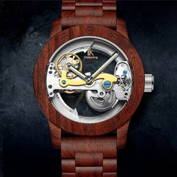 IK Colouring New Fashion Men's Wooden Mechanical Watches Creative Hollow Dial Casual Top Brand Luxury Male Automatic Wristwatch