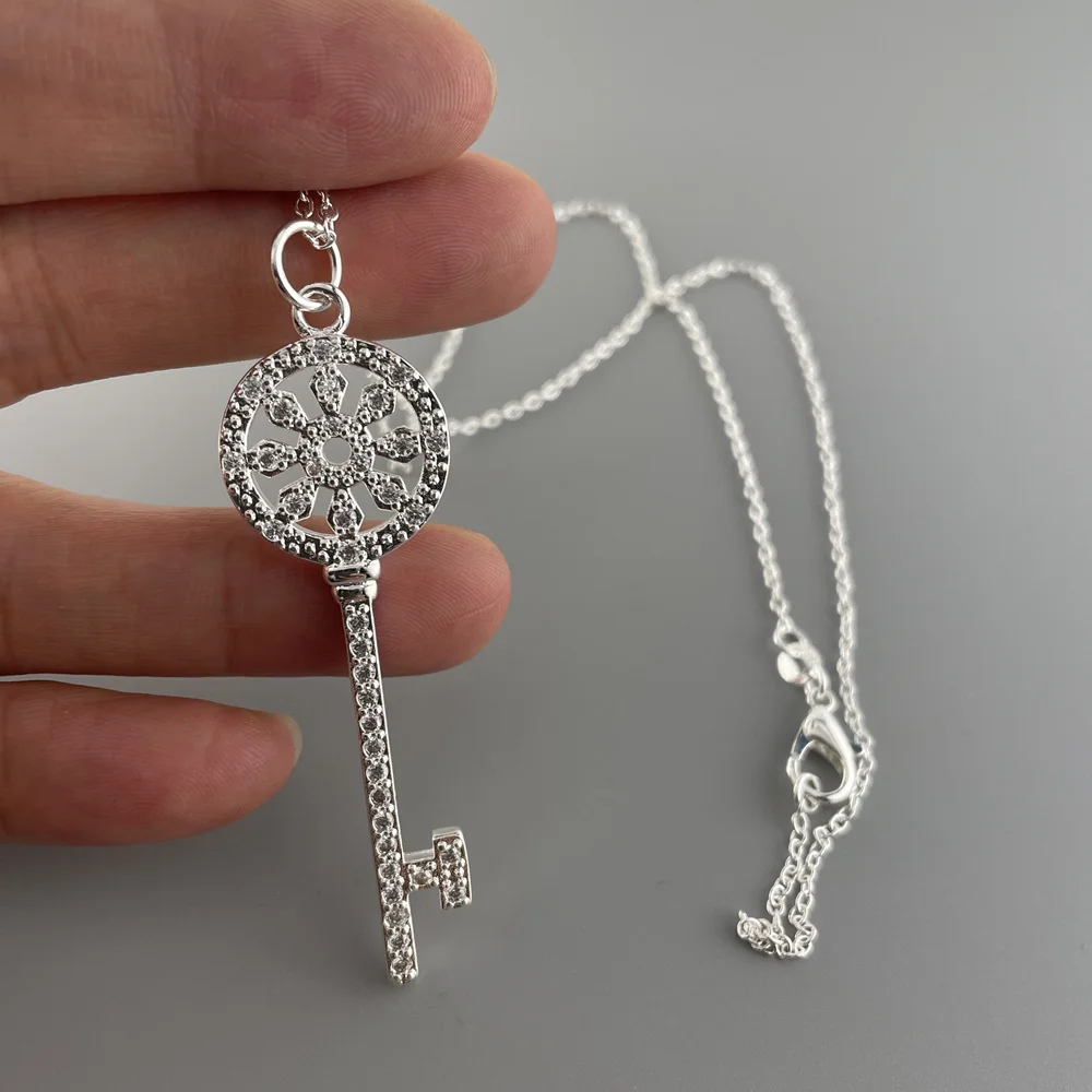 Fashionable Simple 925 Sterling Silver Necklace Cute Key Pendant Necklace For Women Jewelry Gift 46CM