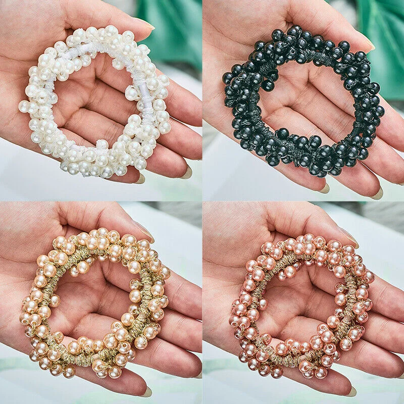 Pearl Hair Bands Women Girls Scrunchie Ponytail Holder Pearl Beads Women Hair Bands Elastic Rubber Rope Ties Hair Accessories