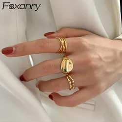 Foxanry Gold Color Rings for Women Simple Vintage Elegant Geometric Multi Layer New Trend Party Jewelry Gifts Wholesale