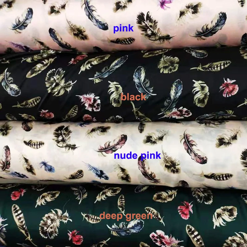 

Feather Print Satin Fabric Soft Crepe Charmeuse Textile Meter