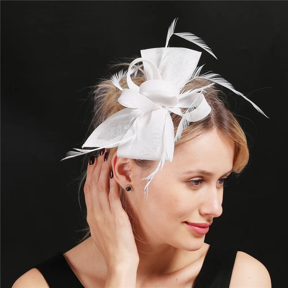 Frauen Gold Feder Blumen Hut Haar Clip Fascinator Schöne Kopfbedeckungen Stirnband Für Cocktail Party Hochzeit Kirche Haar Zubehör – Detail 20