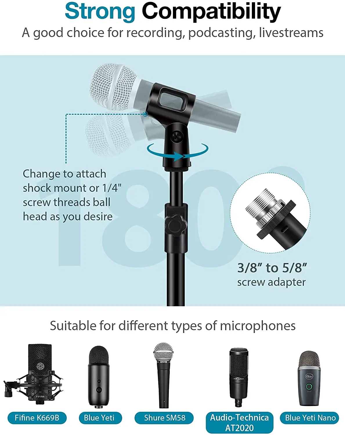 Mikrofon logam portabel, dudukan Tripod Desktop nirkabel berdiri kabel mikrofon berdiri Desktop tahan lama dan praktis