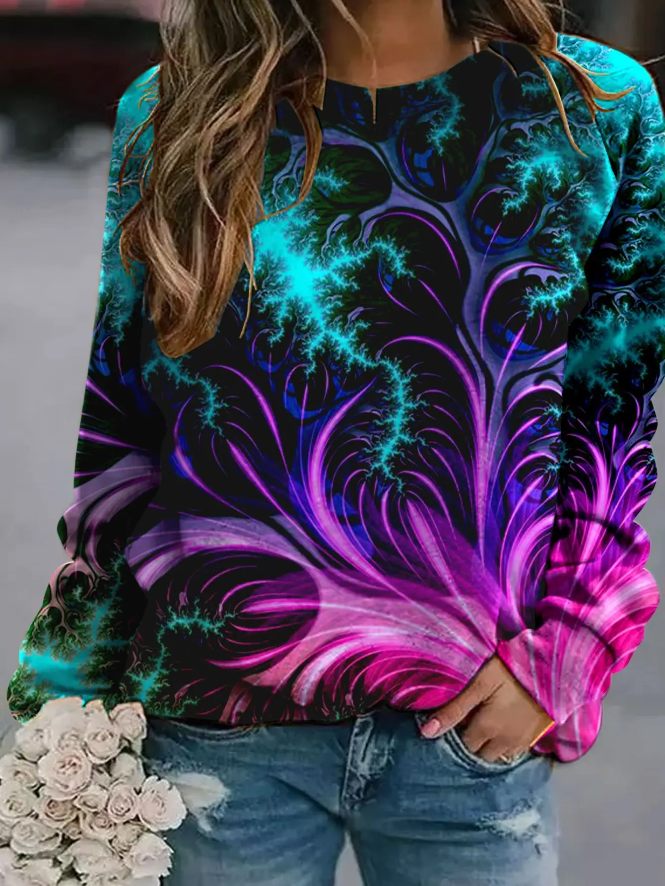 Fashion Peacock Feather Floral 3D Print Hoodies Women Streetwear Sweatshirts Oversized Pullover Tracksuits Girls Gothic Clothing