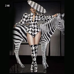 Suit Women 3 pieces Modern Festival Party Zebra Stripe Print Sexy Pole Dj Singer Stage Houndstooth Rave Dance drag queen Clothes