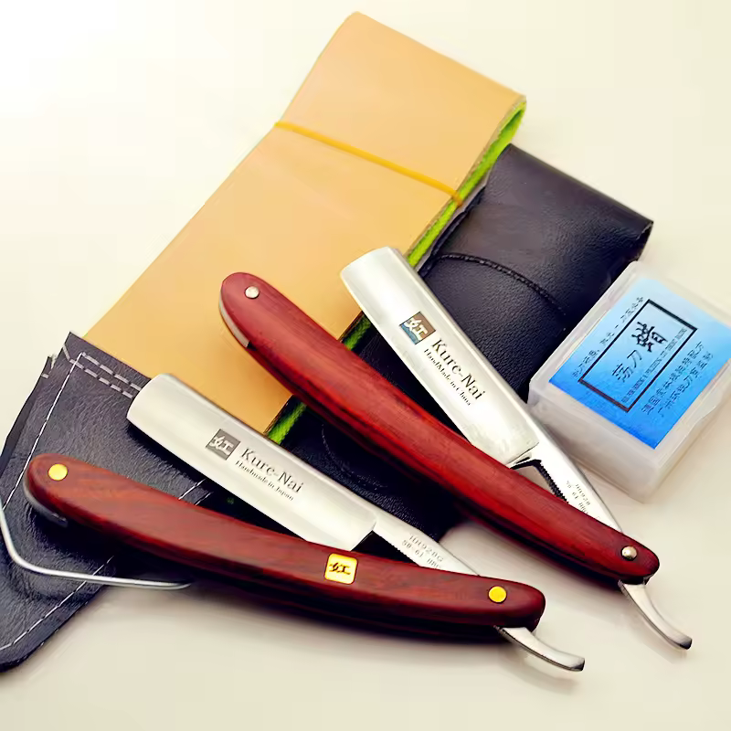 Maquinilla de afeitar S45C de acero al carbono para hombre, maquinilla de afeitar con mango de palisandro, raspador Manual de barbero, afeitadora G1123 afilada, 4 unidades por juego