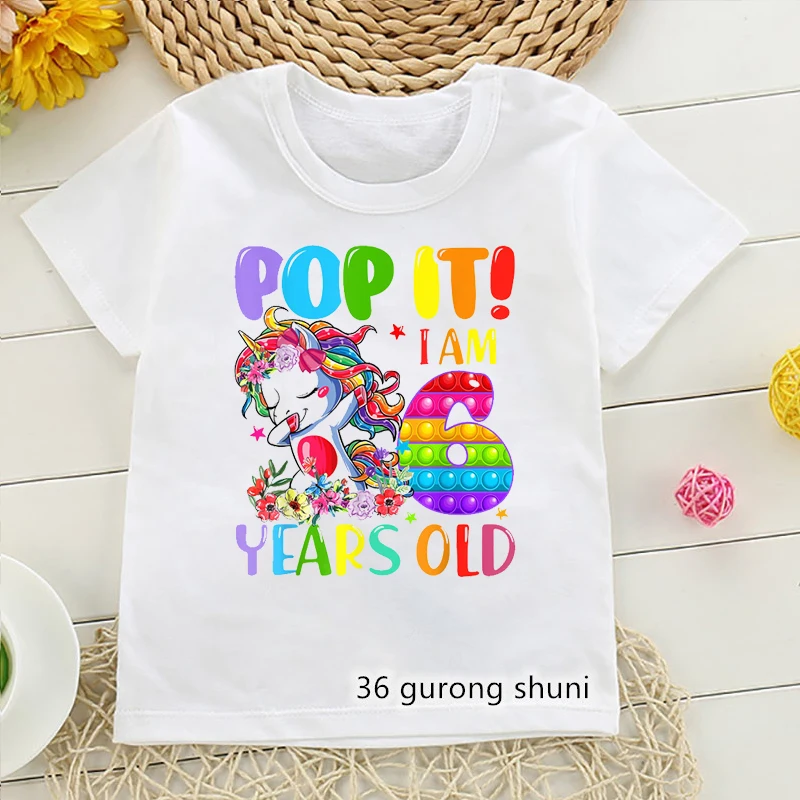 

Cute Unicorn Pop It Print Tshirt I'm 6 7 8 Year Happy Birthday Gift T Shirt Kids T-Shirt Tees Young Children Little Girl Boy Top