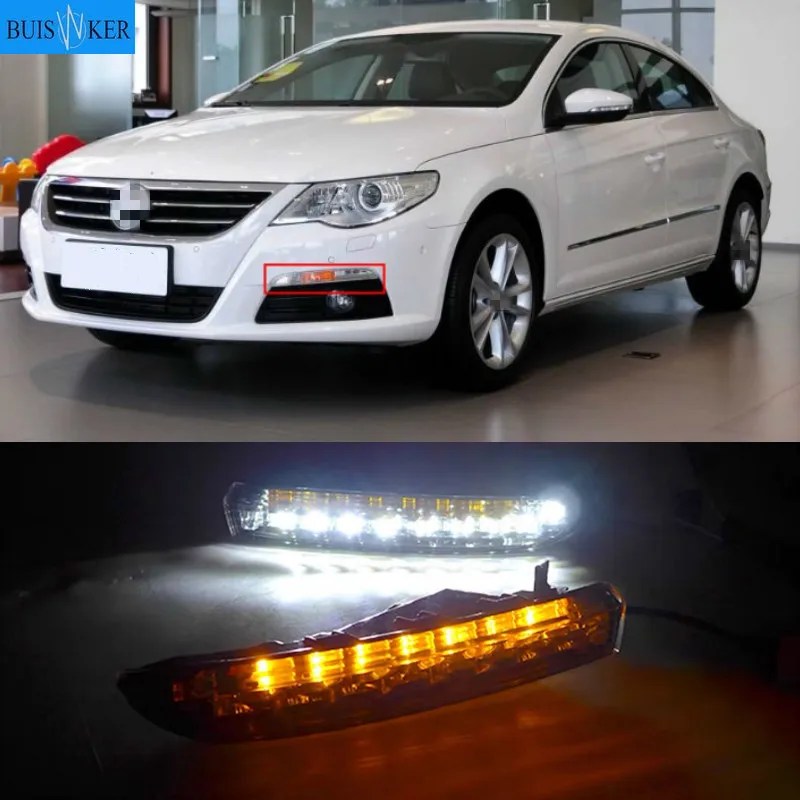 

2PCS For VWVolkswagen Passat CC 2009 2010 2011 2012 LED DRL Daytime Running Lights with Turnnig Yellow signal Lights