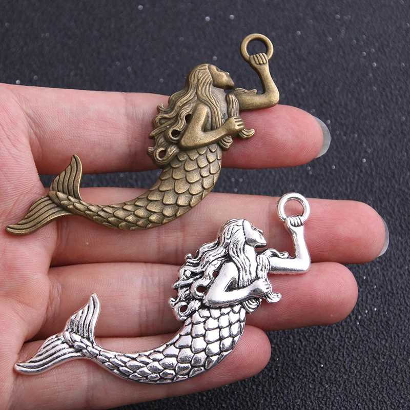 2pcs/lot 22*76mm two Color Metal Big Beautiful Mermaid Charms Jewelry Handmade Charms fit Jewelry Making