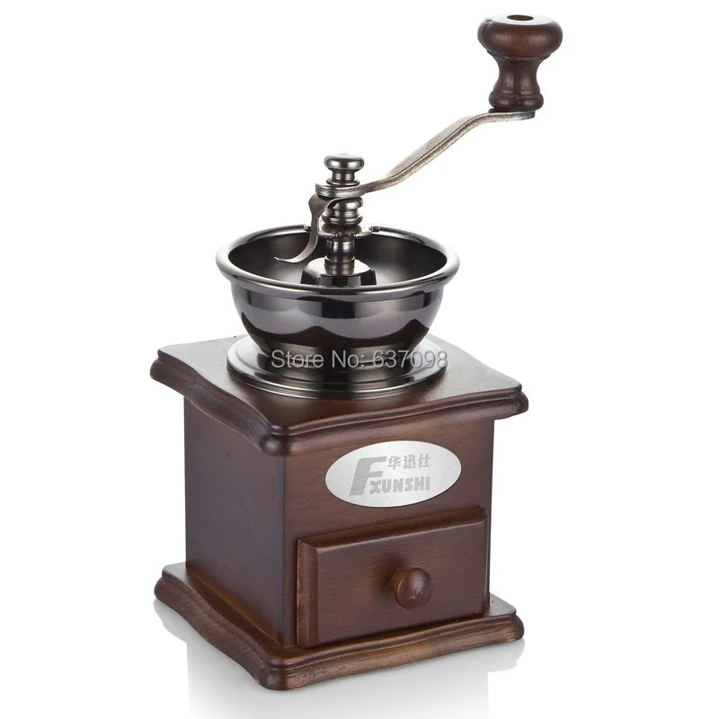 Fxunshi MD-802 household cafe maker machine hand coffee home wooden vintage mill manual coffee bean grinder grind coffee powder china petrus pe3500 full automatic american coffee home auto grinder cafe beans machine household drip coffee maker 220 230 240v