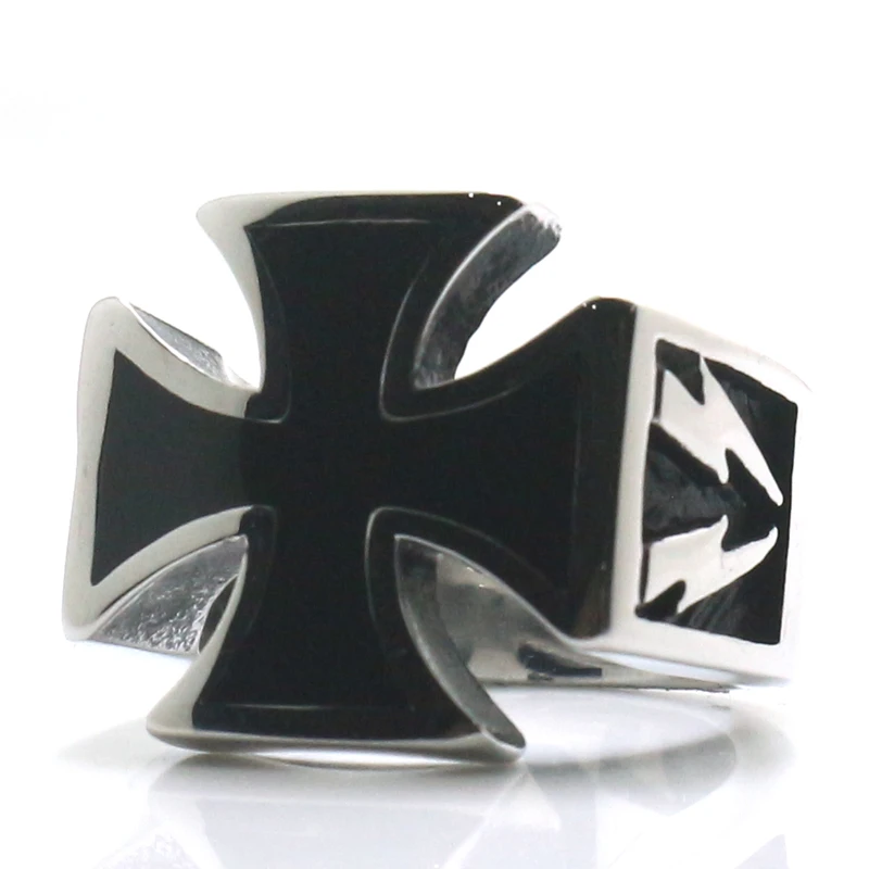 Man\'s Boys 316L Stainless Steel Cool Lightning Cross Biker Rider Classic Ring Gift