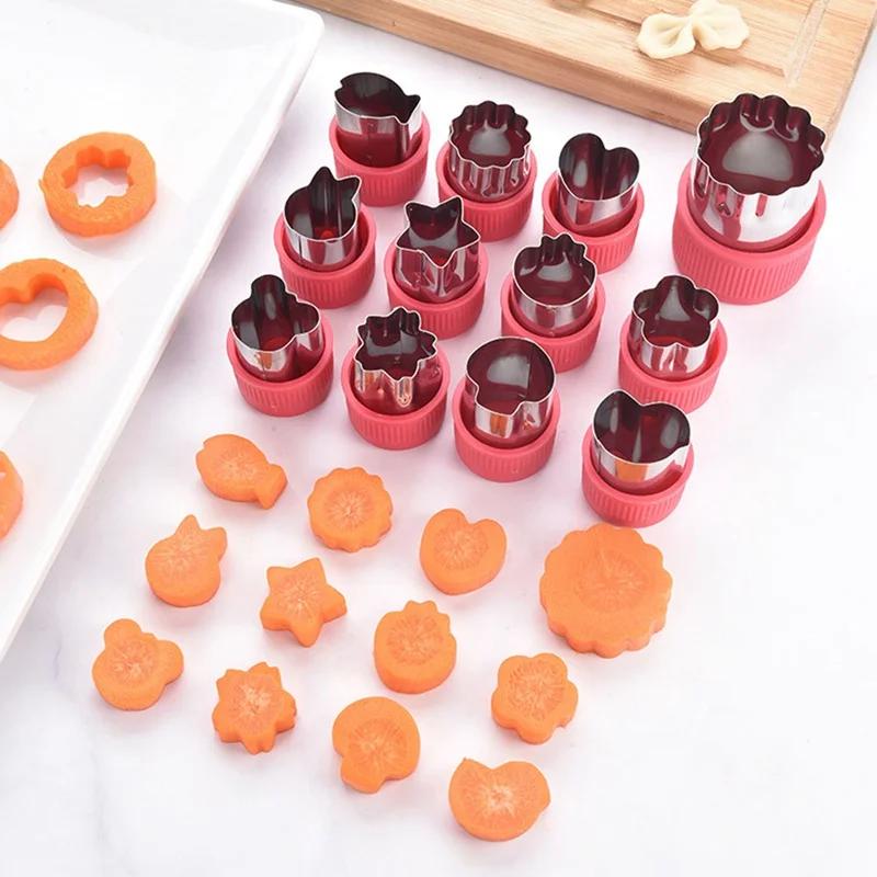 12Pcs Stainless Steel Vegetable Fruit Cutter Mold Flowers Cartoon Shape Cutting Mold Pie Cookie Cutters Fruit Pastry Stamps Mold