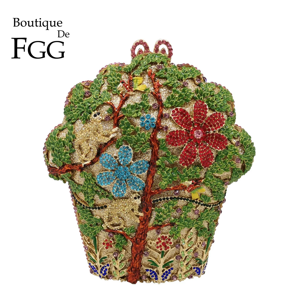 

Boutique De FGG Monkeys & Tress Women Crystal Evening Bags Bridal Flower Minaudiere Purse and Handbag Wedding Party Clutch Bag