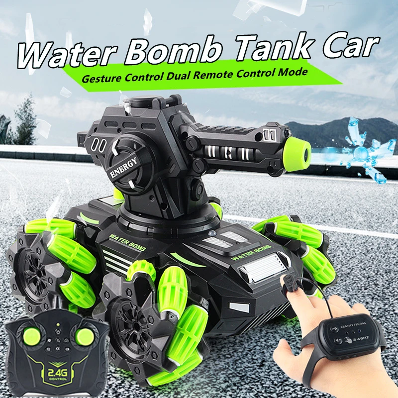 Wasserbombenstart Fernbedienung Tank Geste Sensor Seitliches Fahren Rotation Turm Simulation Spray Uhr Steuerung RC Tank Spielzeug