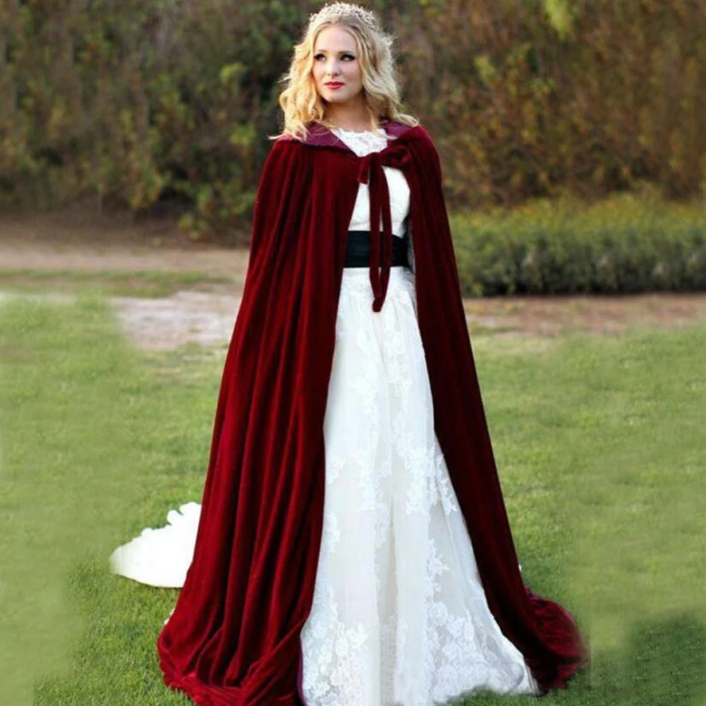 

Long Burgundy Velvet Wedding Wrap Floor Length Bridal Capes Cloak Wraps Winter Vintage Coat Keep Warm Wedding Accessories